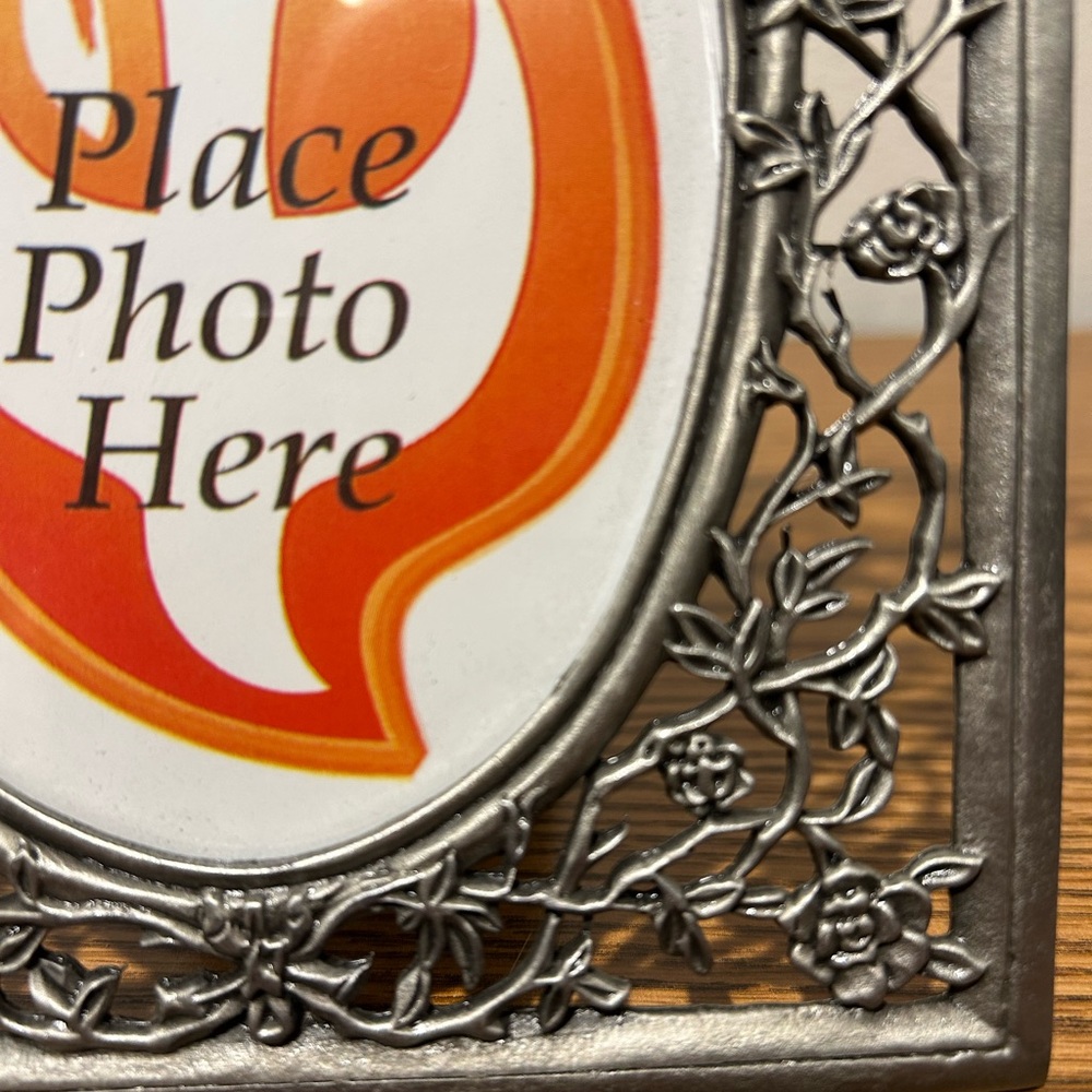 Intricate Silver and Gold Floral Pewter Picture Frame - Picture 9 of 9